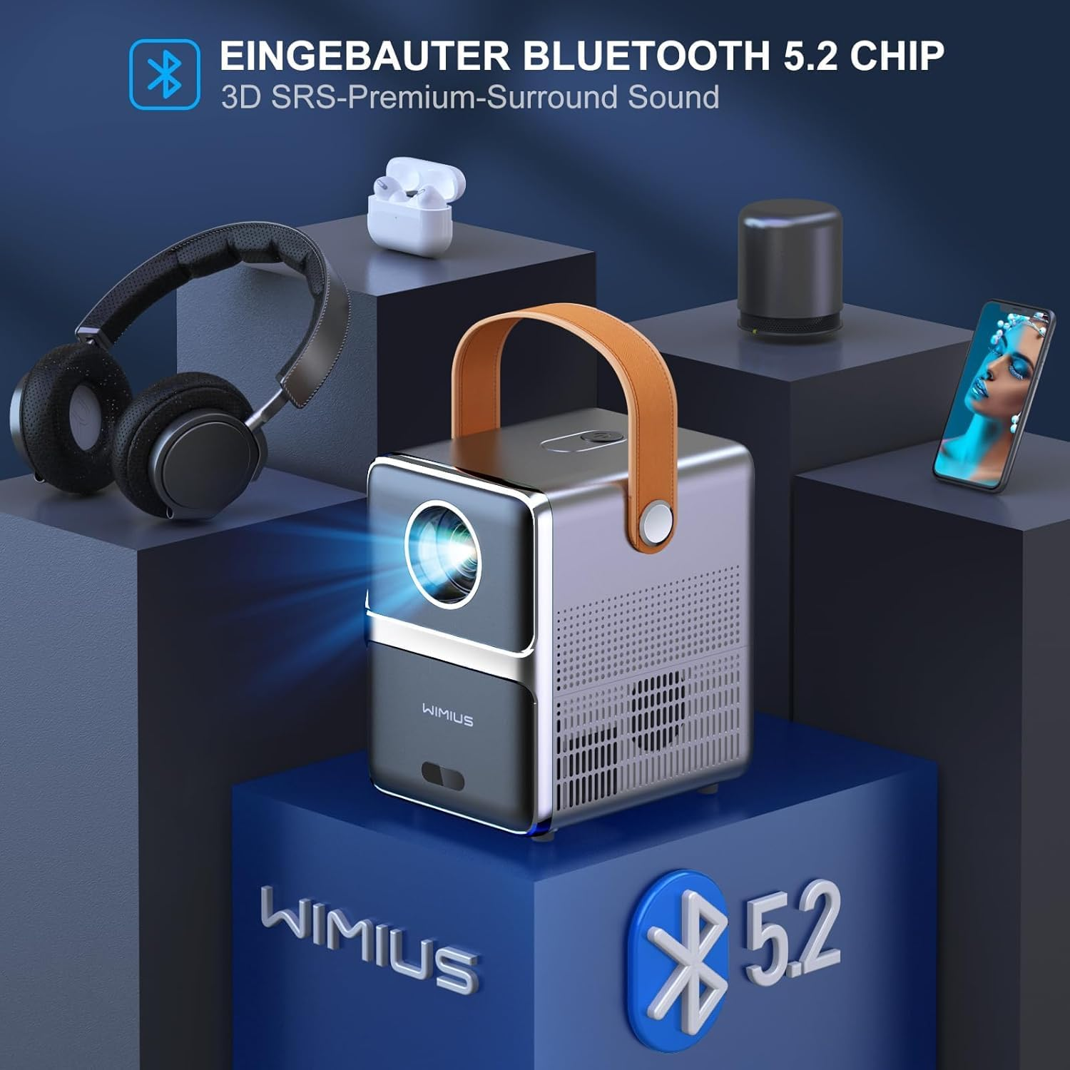 Mini Projector 4K Support Full HD 1080P Portable Projector,E-Focus and Auto Keystone Projector with 5G Wifi and Bluetooth,50% Zoom Movie Projector for Bedroom/Home Theater/Outdoor/Gift image number 4