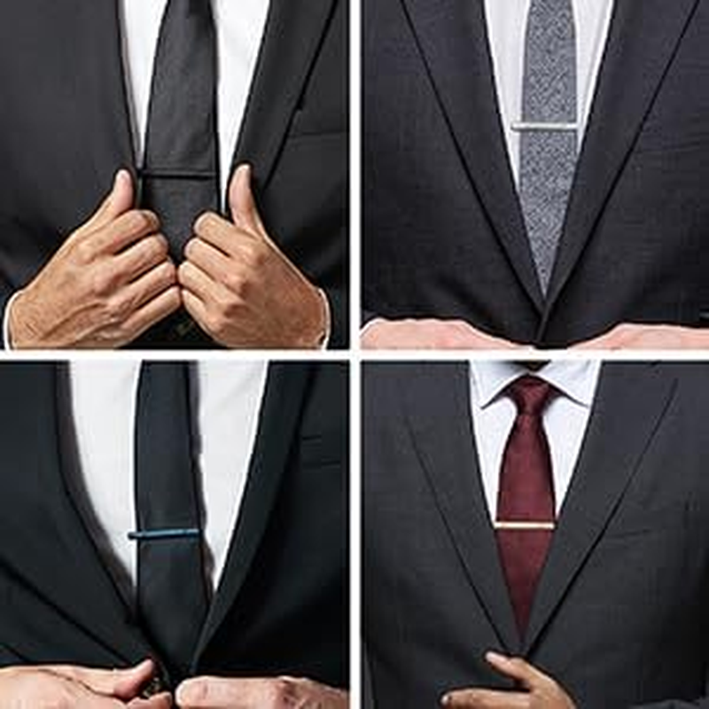 Roctee 4 Pack Tie Clip for Men, Regular Tie Pin Set Tie Bar Necktie Bar Pinch Clips for Business Wedding and Daily Life, Include Black Navy Gold Silver 4 Colors image number 2