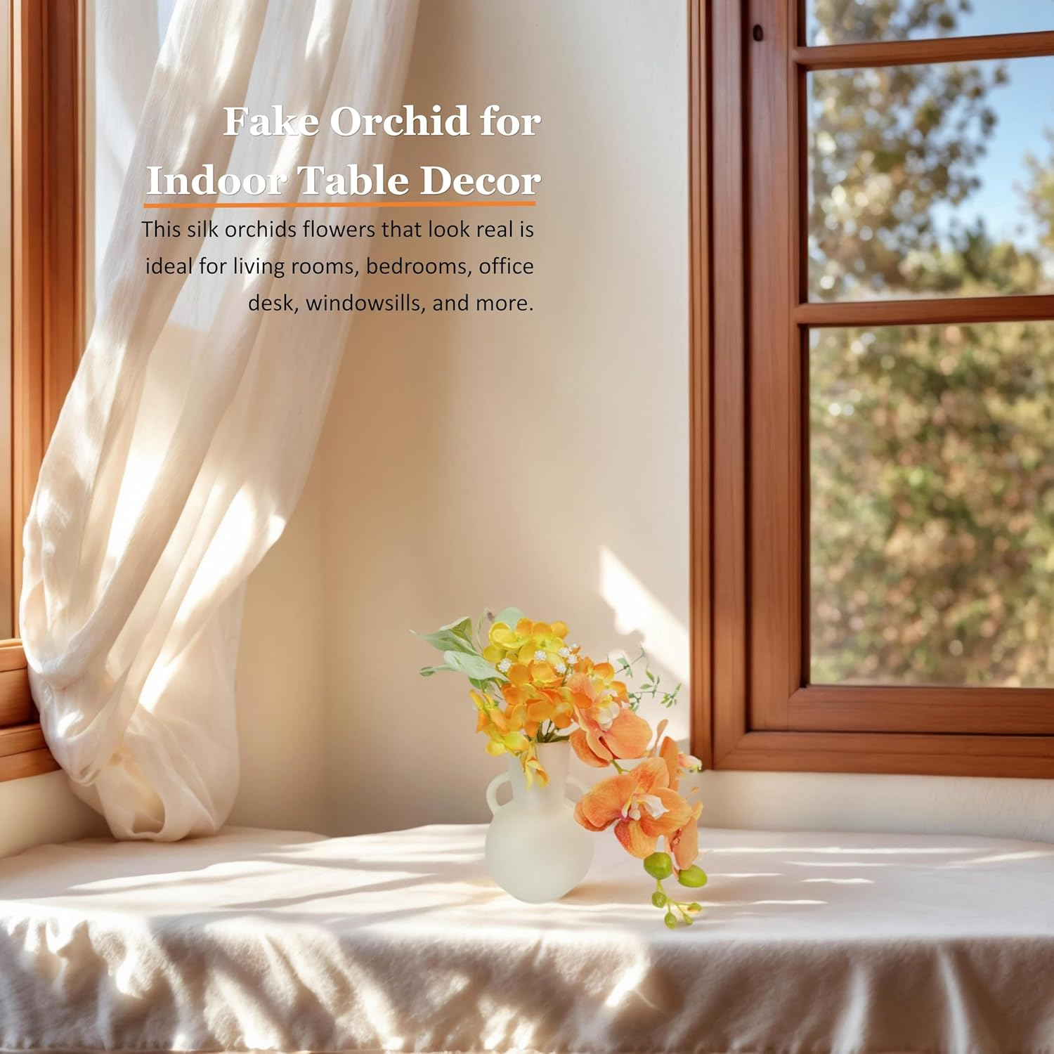 Noristyle Artificial Flowers for Decorations, Fake Flowers Orchid with Vase for Office Desk Table Decor for Women, Her, Girlfriend, Birthday Gifts - White image number 7