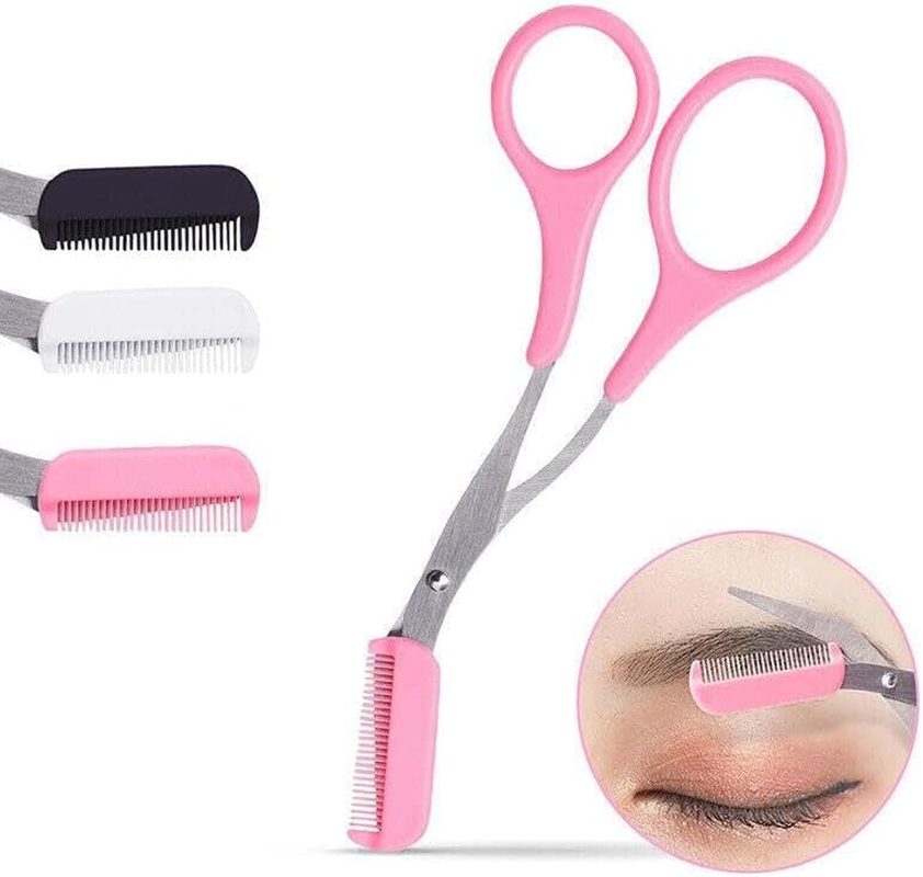 AIMALL Stainless Steel Eyebrow Scissors with Comb, Makeup Trimming Tweezers Tool, Durable Beauty Kit for Women&rsquo;S Precision Eyebrow Shaping - Pink image number 5
