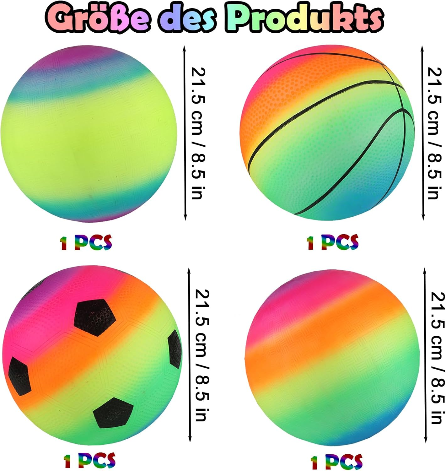 Smilixin Pack of 4 Bouncy Kickball, PVC Rainbow Ball, Children, Children'S Play Ball, Beach Ball with Pump, Football Softball, Children'S Ball for Indoor and Outdoor Use, 8.5 Inches image number 3