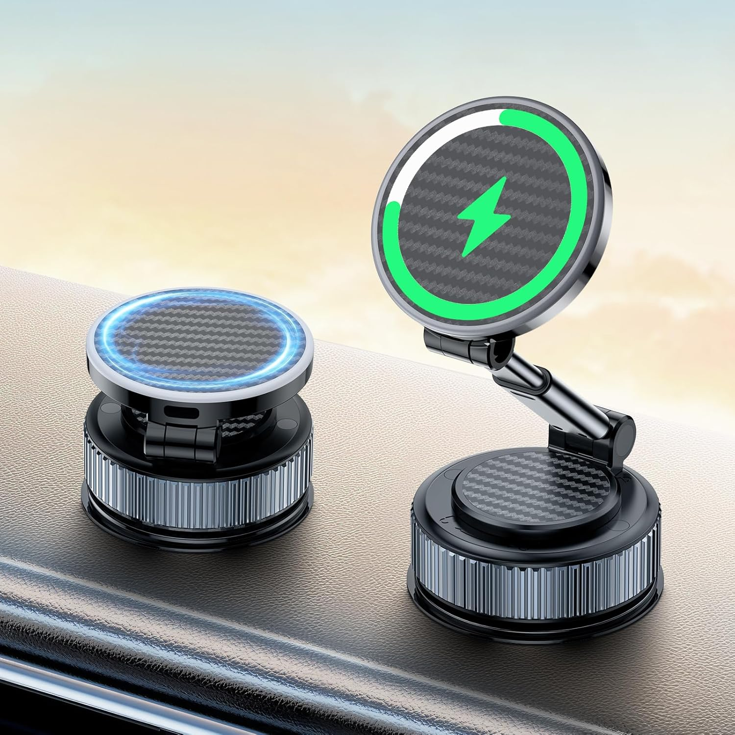 Cloudvalley 15W Wireless Charger Magnetic Car Mount Phone Holder Carbon Fiber, Dashboard/Windshield 360&deg; Adjustable Stand [Compatible with Magsafe] Wireless Charging Arm for Iphone 16/15/14/13/12 image number 4