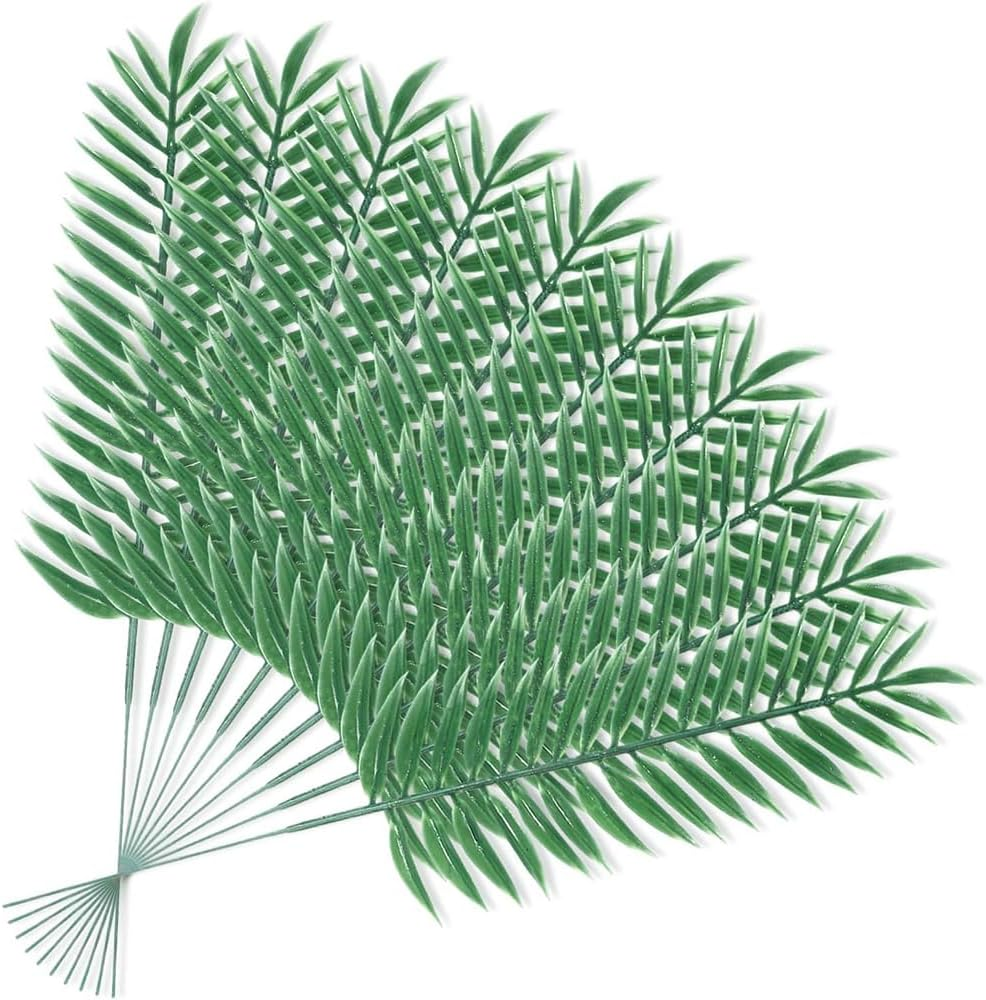 Artificial Leaves,Artificial Simulation Leaves with Stems Decor for Home Hawaiian Luau Party Jungle Beach Theme Party Decoration (10, Green)