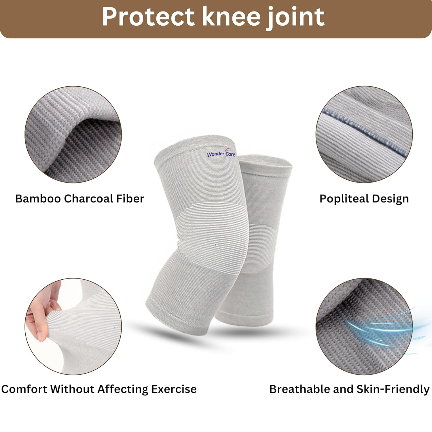 Wonder Care Bamboo Knee Compression Sleeve for Men and Women; Copper Fit Knee Sleeve for Running, Volleyball, Gym Weightlifting Bamboo Knee Brace Made from Bamboo Yarn(Xxl)