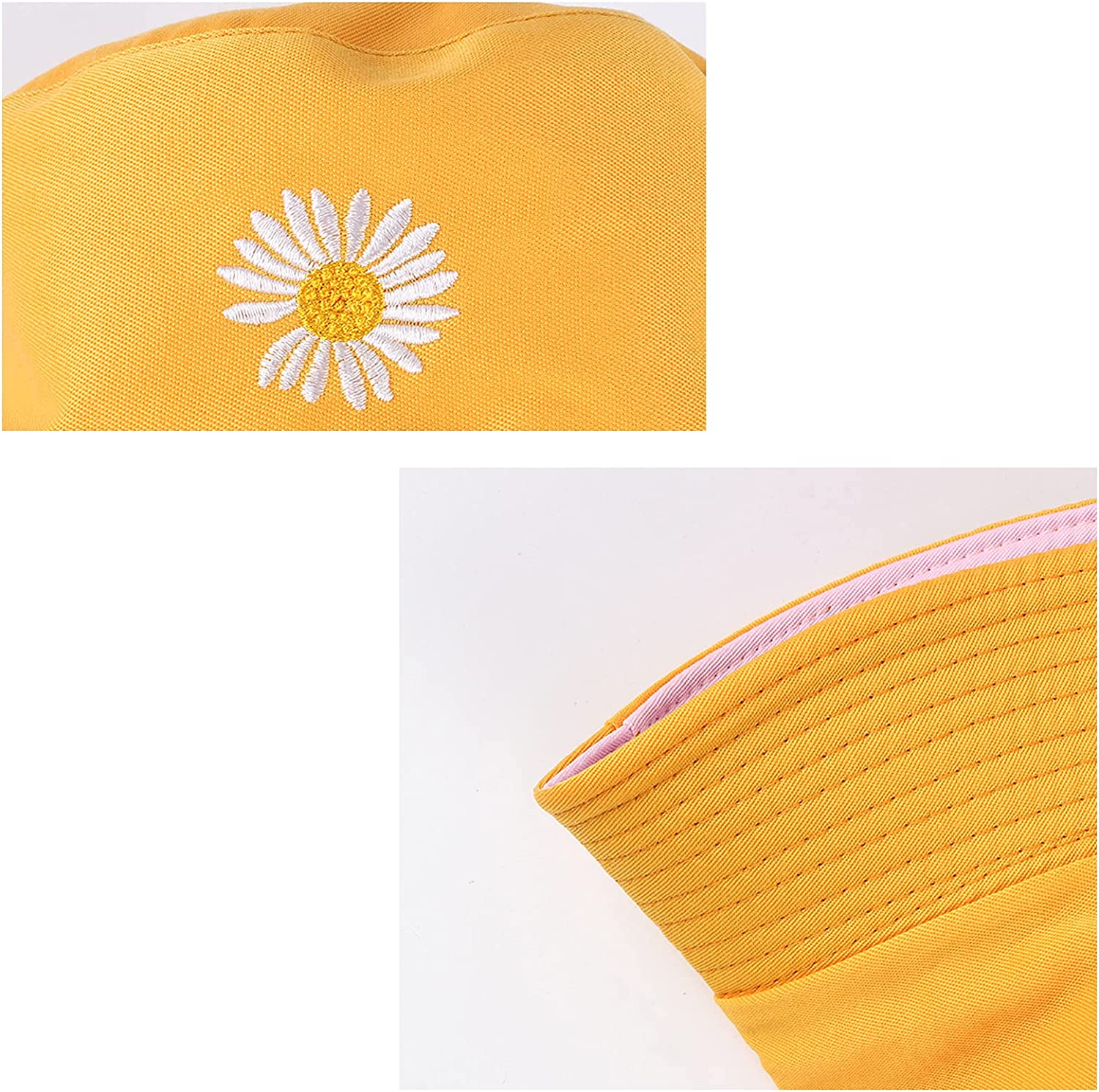 CENZICOM Unisex Bucket Hat,Double-Side-Wear,Embroidery Hat Summer Travel Beach Sun Visor Outdoor Packable Cap - Beige-Black image number 2