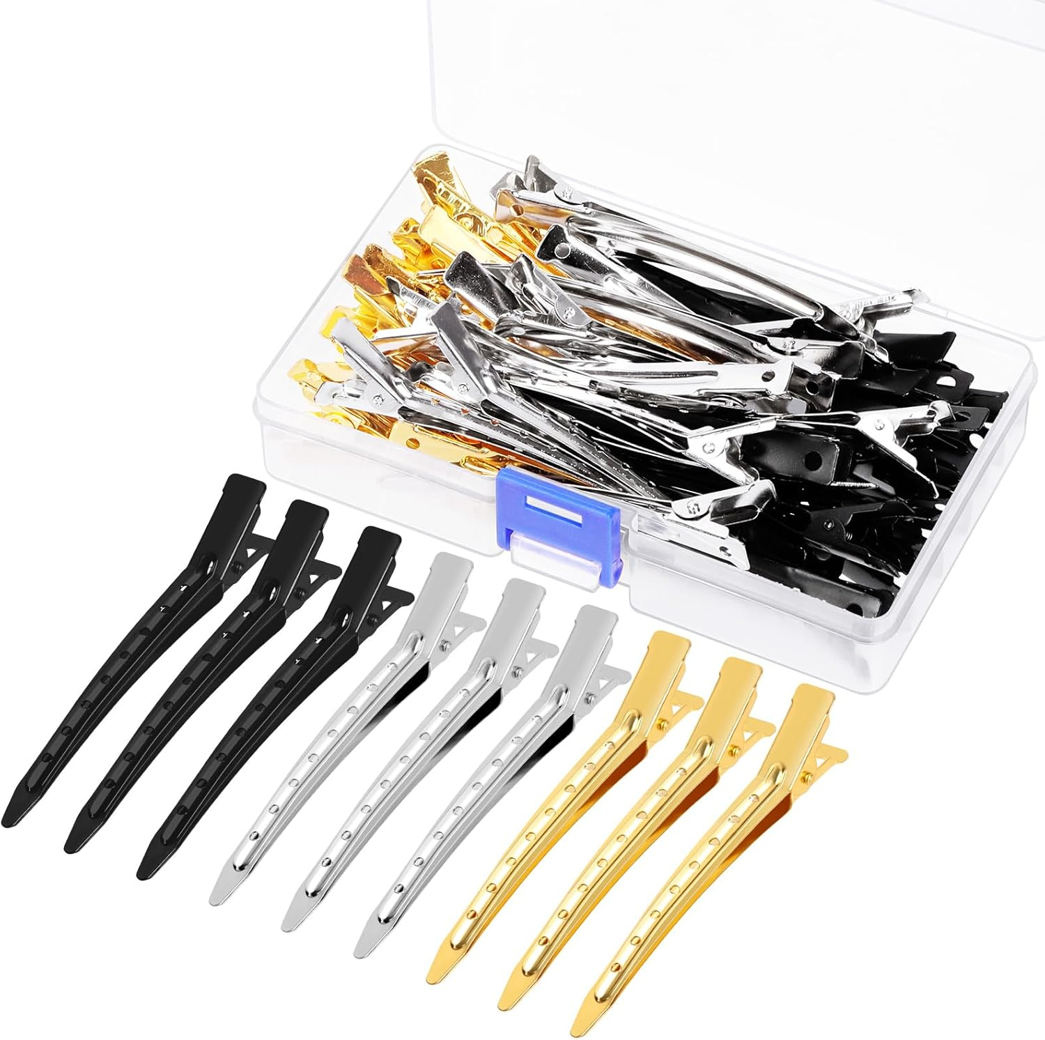 Swpeet 45Pcs Gold Silver Black 3.5 Inch Duck Billed Clips Kit, Metal Alligator Curl Hair Clips, Duckbill Long Hair Clips Ideal for Women Styling Sectioning, Hair Coloring and Salon image number 2