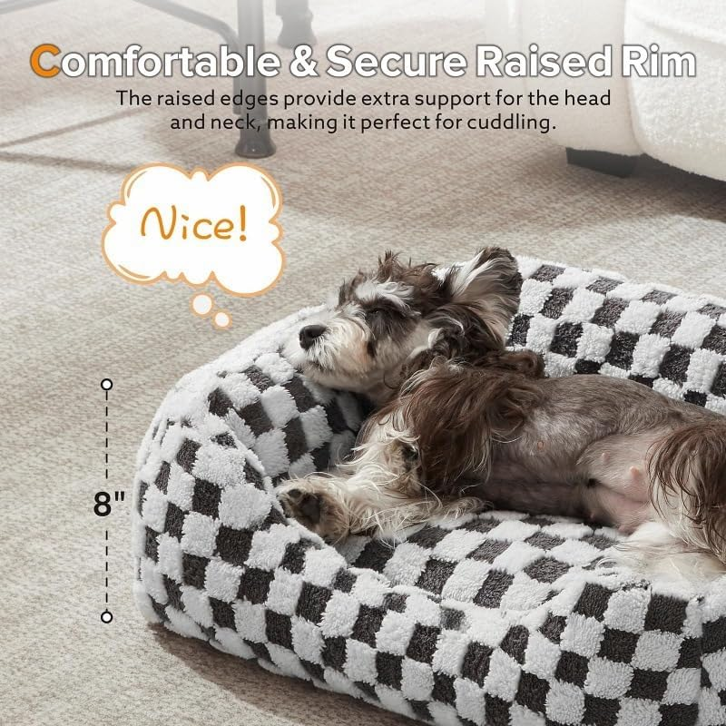 Dog Beds for Small Dogs with Removable Zipper Cover, Washable Rectangle Dog Bed with Jacquard Shaggy Plush & anti Slip Bottom, Cozy Cute Soft Pet Beds for Puppy and Kitty image number 4