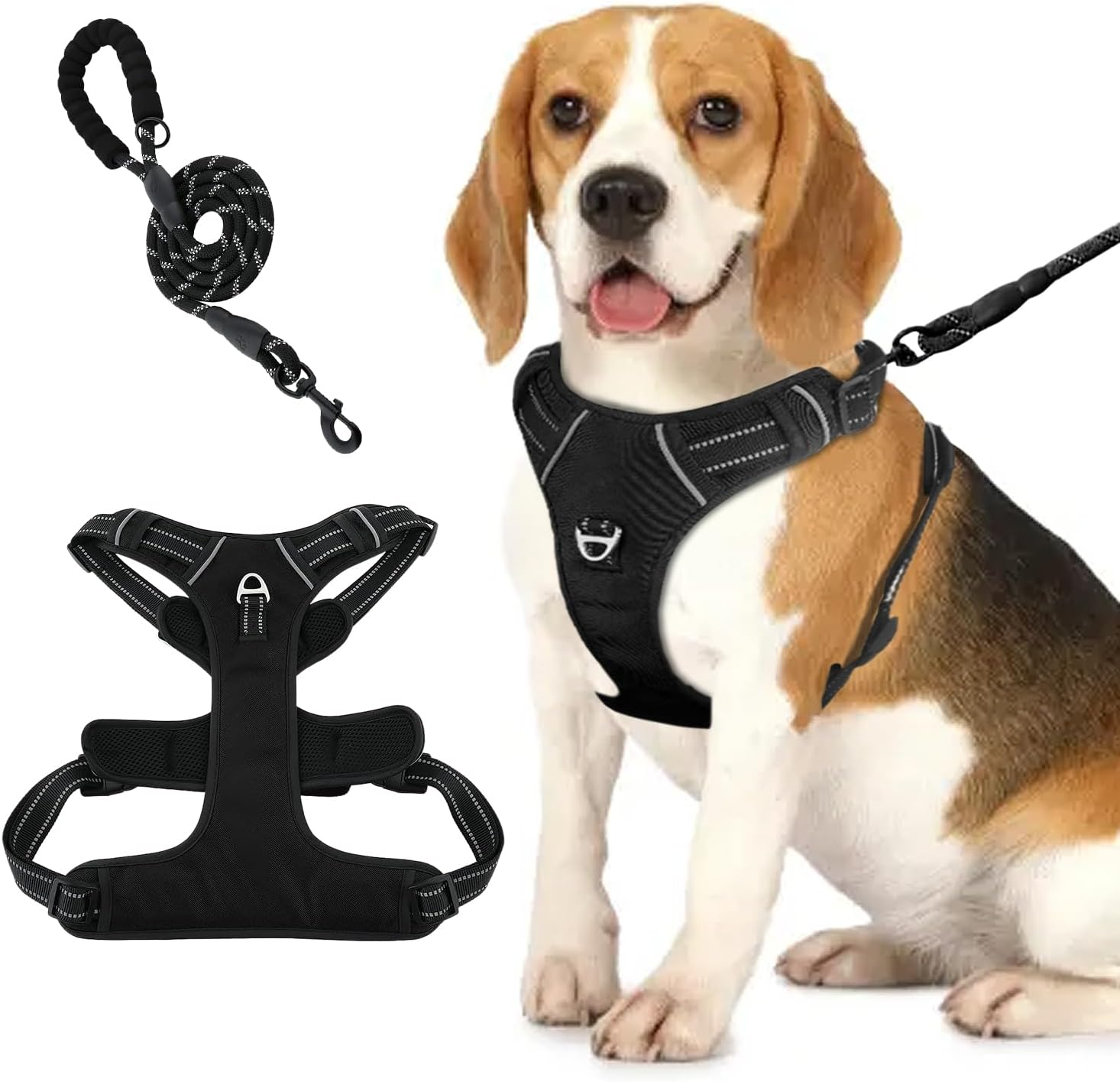 No Pull Dog Harness,Oxford Dog Vest Harness, Reflective No-Choke Pet Harness with Easy Control Soft Handle Walking Dog Harness,Double Padded, Adjustable, Small to Large Dogs Incl Bonus Leash (Red, XL)