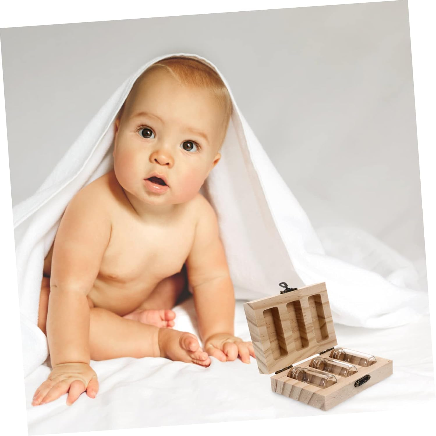 Fetal Hair Preserving Box Wooden Keepsake Organizer for First Hair and Umbilical Cord Compact Storage Bottle with Design Fun and Practical Memory Holder image number 6