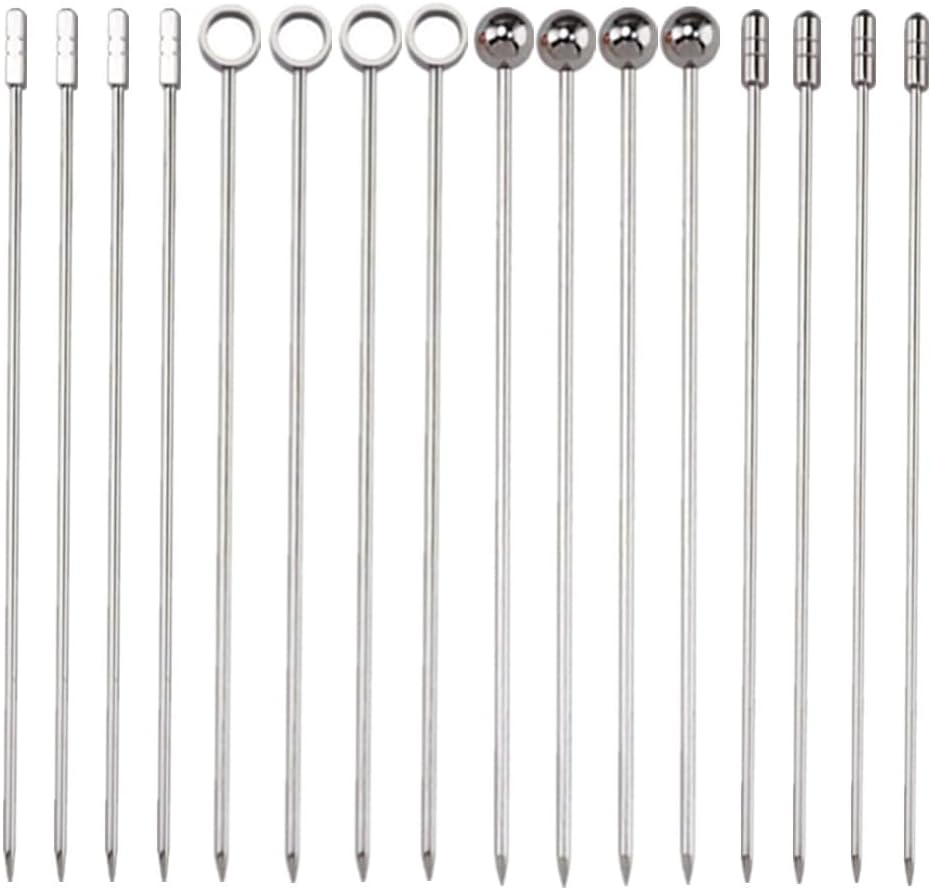 Afzoryxn 16 Pieces Stainless Steel Cocktail Picks Set,Cocktail Picks for Drinks,Stainless Steel Martini Skewers Olive Drink Picks Set for Olives, Fruit Garnish, Home, Bar