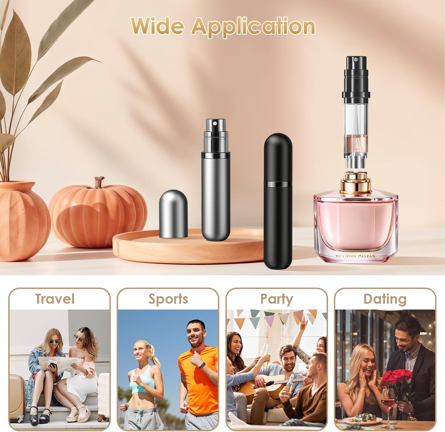 JOOMOKO Perfume Atomiser, Perfume Travel Bottle 5Ml Atomiser Spray Bottle, Refillable & Travel Size Perfume Spray Bottle Easy to Refill Cologne Dispenser for Women and Men（Black＆Grey） - Black＆Gold image number 5