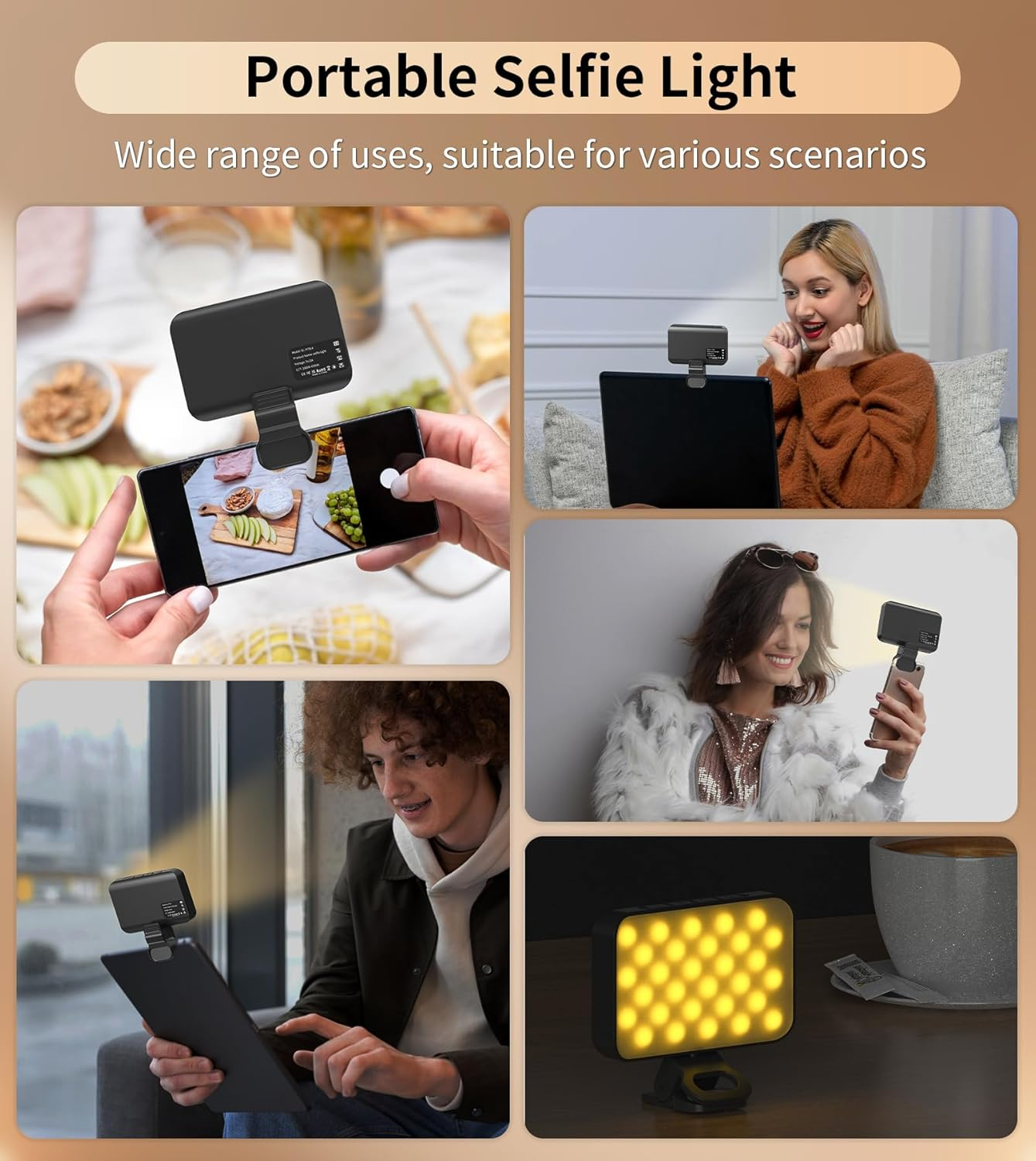 60 LED Selfie Light for Iphone,2000Mah Rechargeable Phone Light with Clip,3000K-6500K Portable Clip on Light,3 Lighting Modes for Video Conferences,Zoom Meetings,Webcam,Laptop Photo,Streaming,Makeup image number 3