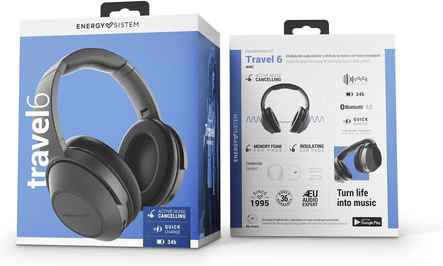 Energy Sistem Headphones BT Travel 6 ANC Headphones Noise Isolating Outdoor Wireless Helmets (Active Noise Cancelling, Insulation Cushion, Quick Charge) - Black image number 5