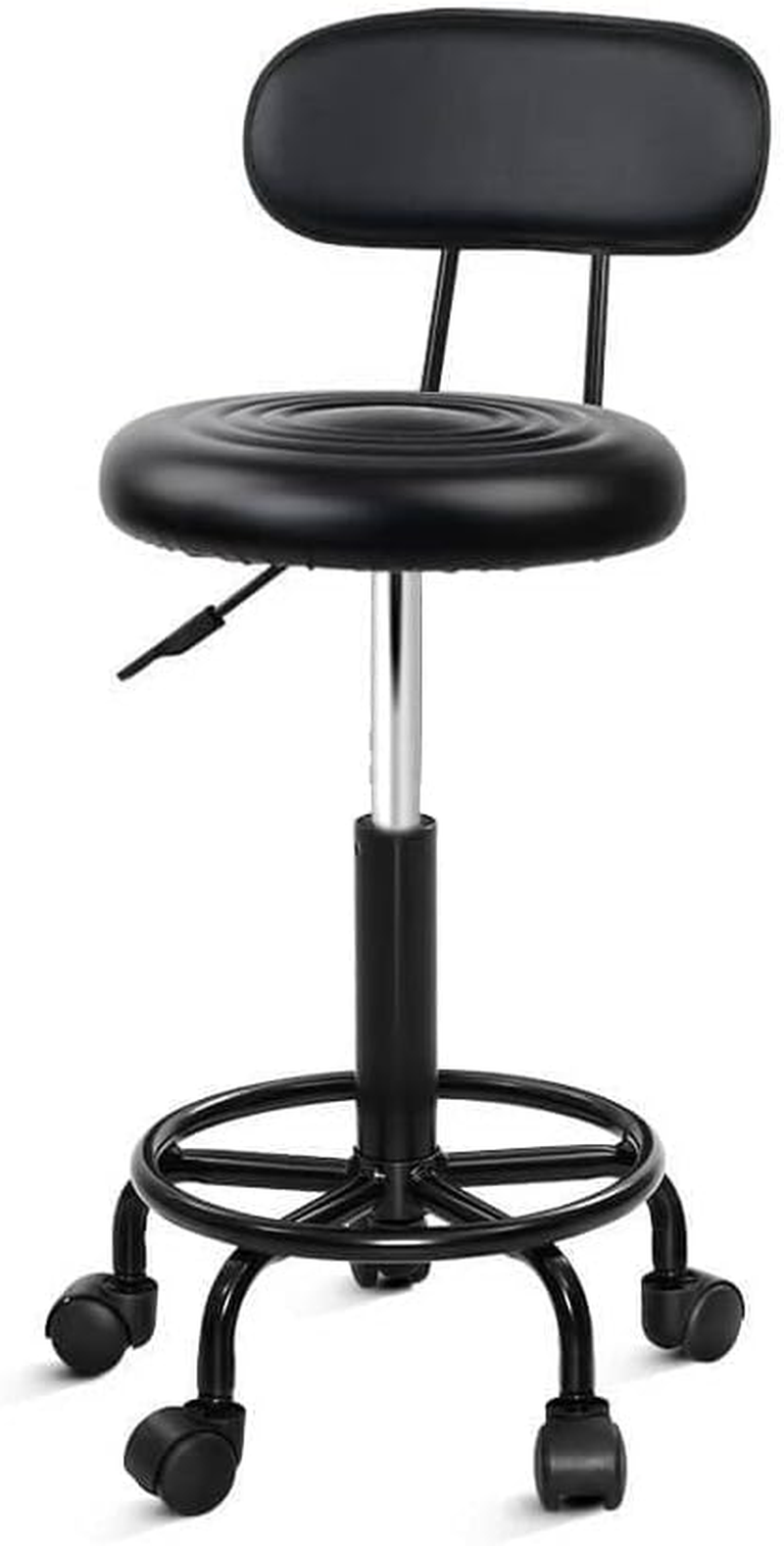 Artiss round PU Salon Stool, Bar Stools Swivel Lounge Drafting Chair Piano Guitar Seat Barber Chairs Outdoor Spa Indoor Home Office Kitchen Furniture, with Backrest Hydraulic Lift Black image number 6