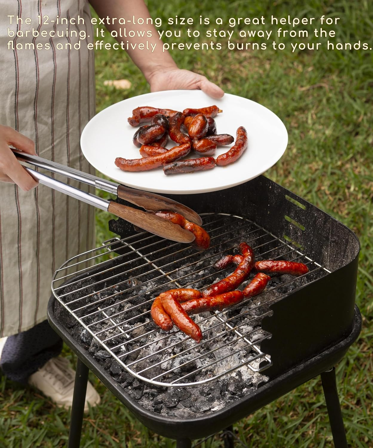 Kitchen Tongs Set - 9" & 12" Anti-Slip Long Wooden Cooking Tongs for BBQ, Grilling, Salad Tossing & Serving - Heat Resistant, Non-Stick Stainless Steel Handles with Hanging Hole image number 1