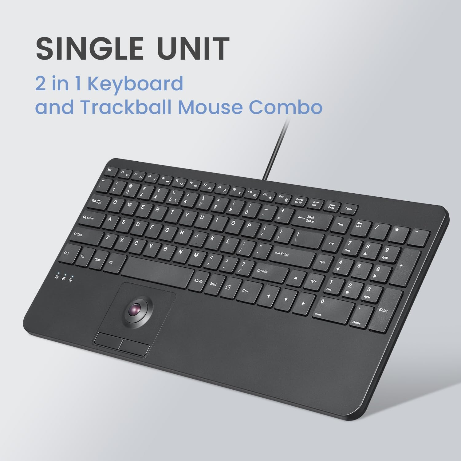 Perixx PERIBOARD-538 US, Wired Compact USB Keyboard with Trackball - X Type Scissor Keys - 15.63X7.8X1.46 Inches (397X198X37Mm) - Build-In 2 USB Hubs and Number Pad - Black