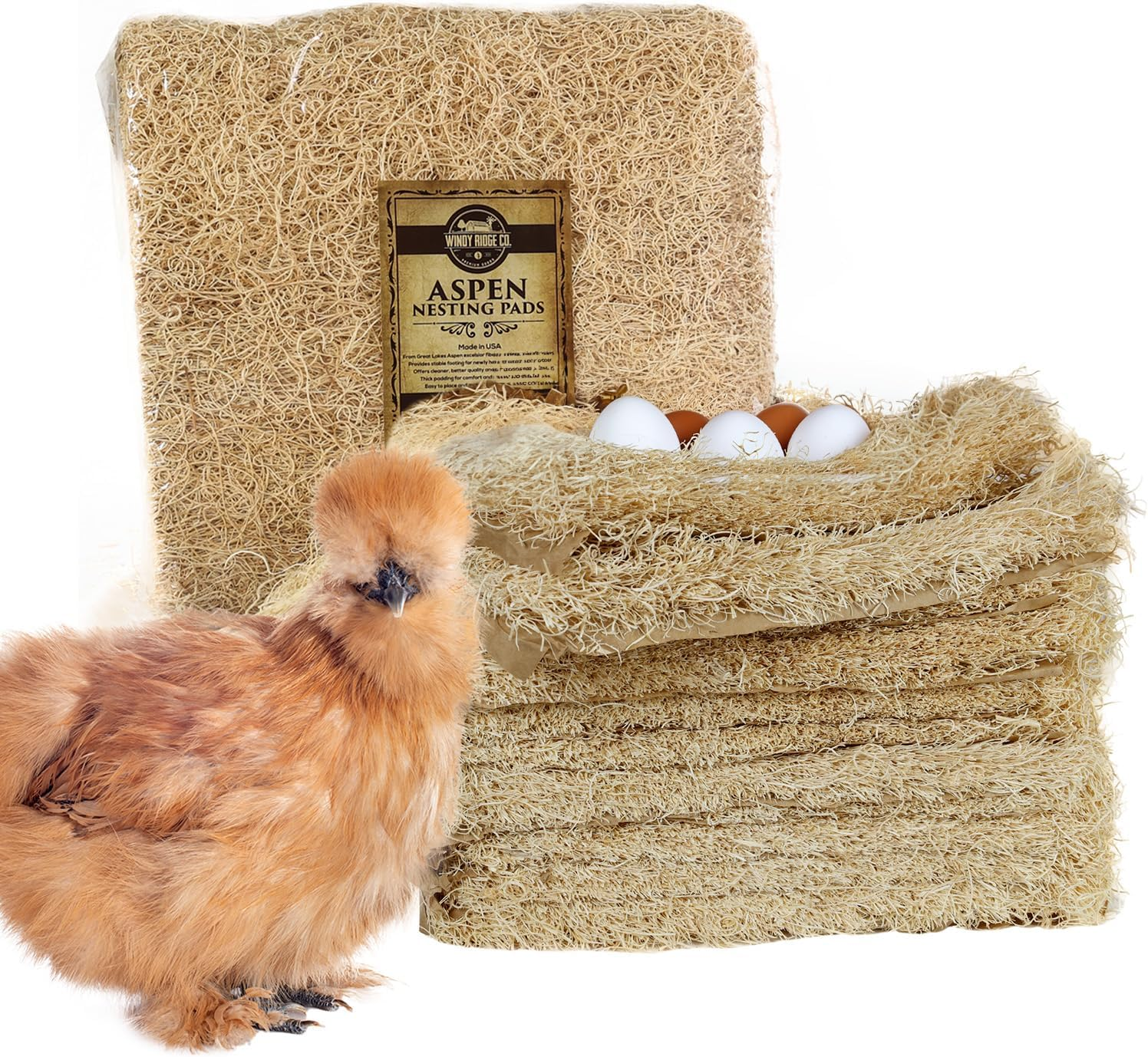 Natural Chicken Nesting Pads - 10 Pack - Aspen Excelsior Bedding Hen Nest Box Liners - USA Made - 13" X 13" image number 1