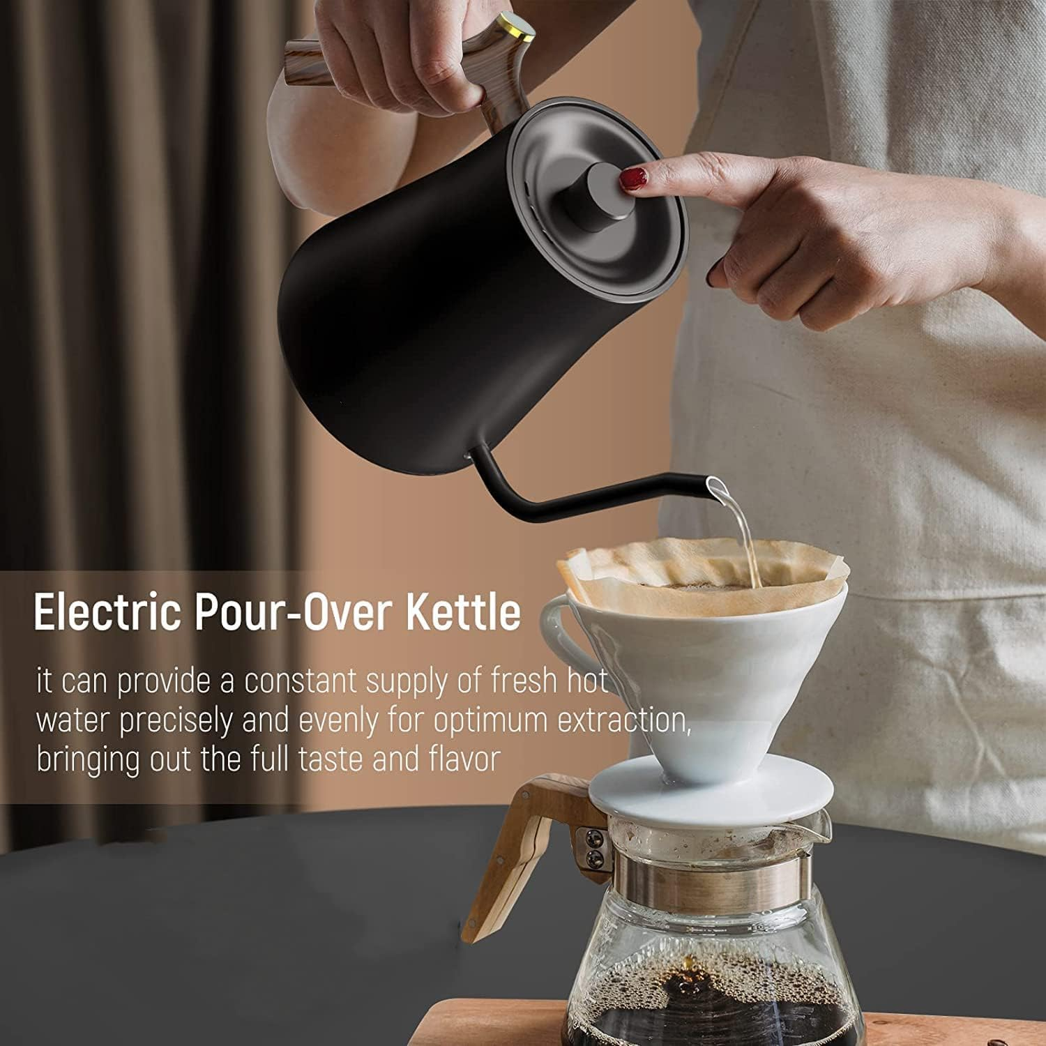 Electric Gooseneck Kettle 0.8L, 304 Stainless Steel Smart Professional Coffee and Tea Pot, Automatic Temperature Control and Constant Temperature, 1000W Quick Heating (Black) image number 6