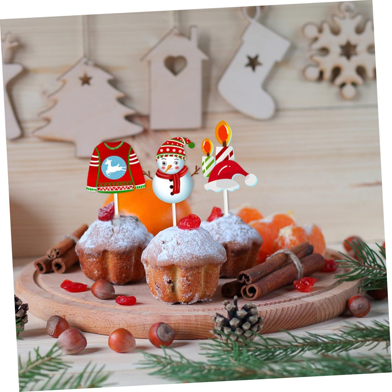 24Pcs Christmas Cake Decoration Festive Cupcake Toppers for Birthdays Showers Holiday Parties Lightweight Easy to Use Christmas Themed Picks for Cakes Desserts