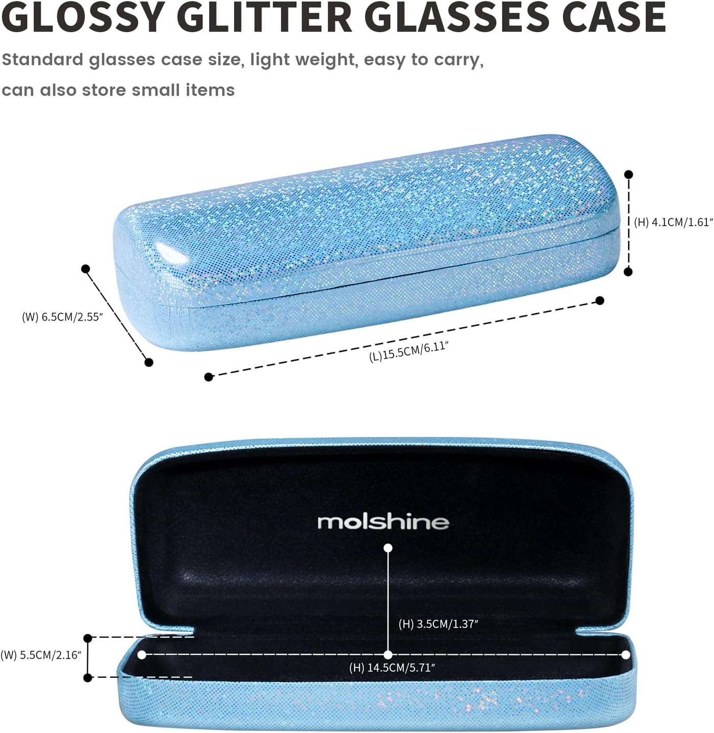 Molshine 2 Pieces Hard Shell Glasses Case,Laser Eyeglasses Case for Women or Men Small Sunglasses image number 2