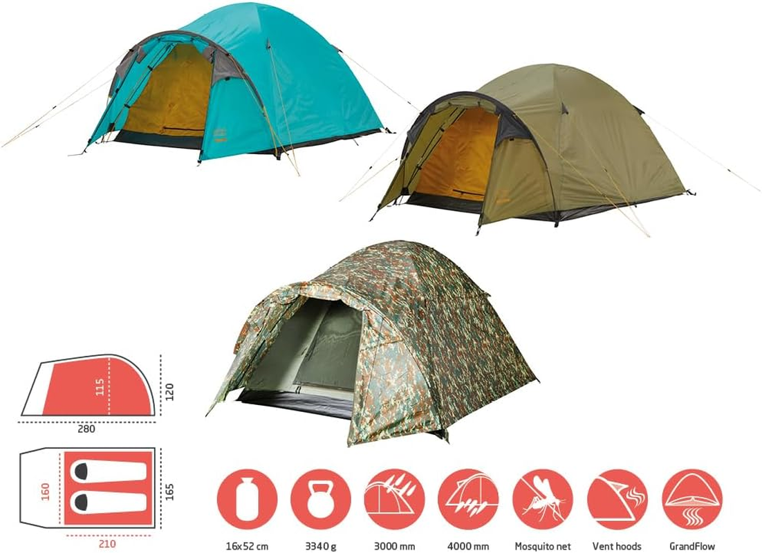 Grand Canyon Topeka 2 Dome Tent for 2 People, Ultra Light, Waterproof, Lots of Space, Good Ventilation, Small Pack Size, Tent for Trekking, Camping, Outdoor image number 2