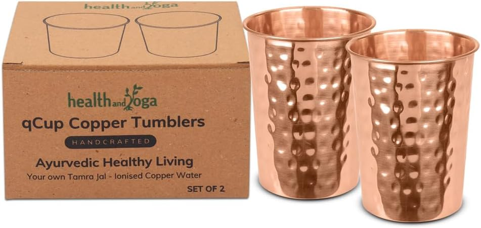 Qcup Hand Hammered Copper Tumblers - Ayurvedic Health Pure Copper Tumblers &ndash; 2 Pcs. Set - 250 Ml.(8 Fl Oz) image number 6