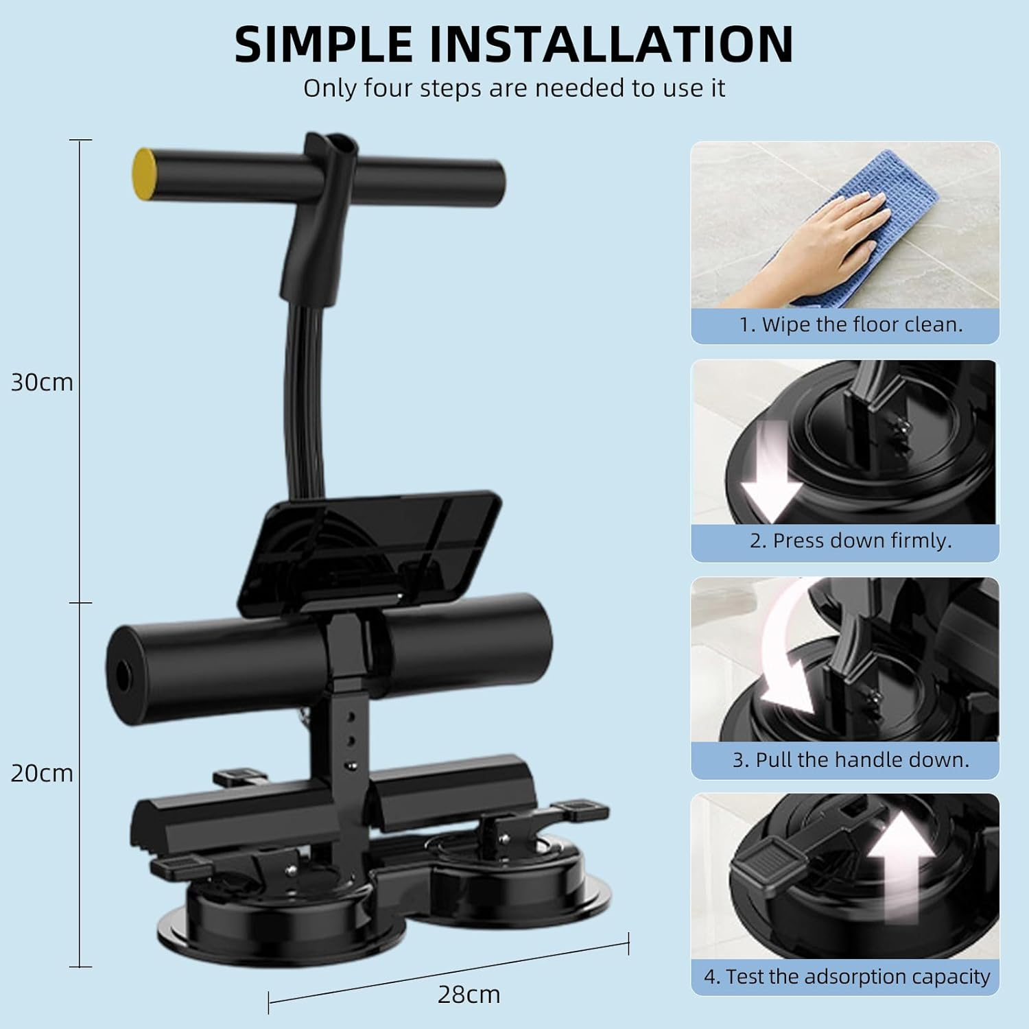 Portable Sit up Bar with 3 Strong Suction Cups-Sit up Bar Foot Holder, Adjustable Height Abdominal Trainer with Removable Phone Holder, Home Gym Fitness Essential Ab Workouts & Core Exercise - Macaron Powder image number 3