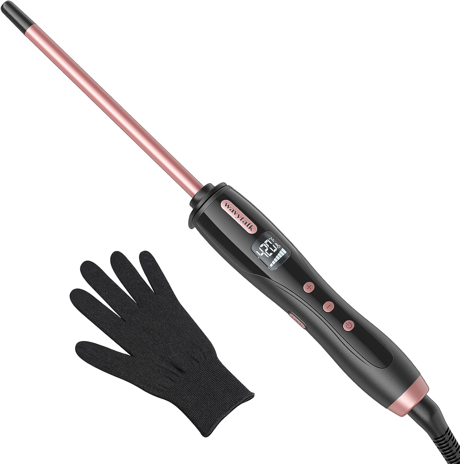 Wavytalk Small Curling Iron, 3/8 Inch Ceramic Barrel Wand for Short & Long Hair, Adjustable Temperature, Includes Heat Resistant Glove (Rose Pink) image number 1