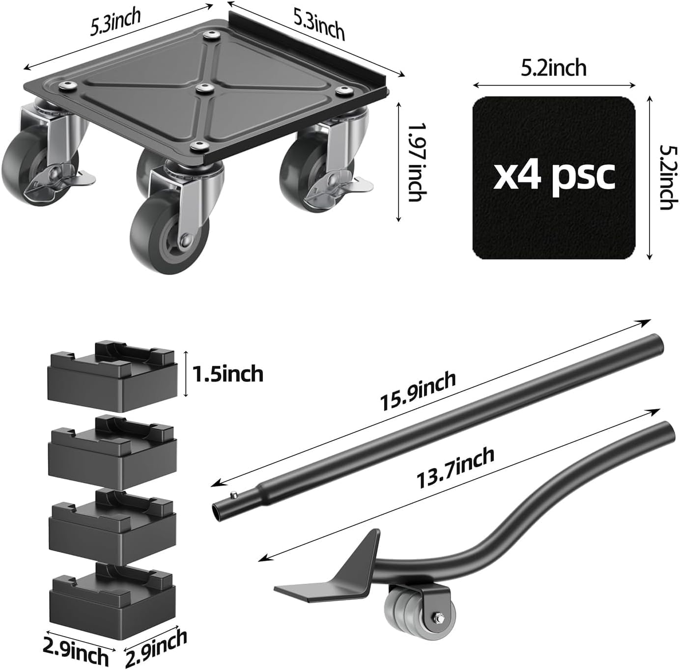 Furniture Dolly,Furniture Mover Pro Set,Furniture Lifter with 5 360&deg; Rotatable Rubber Universal Wheels，Carbon Steel Panel Furniture Movers，Maximum Load 2000LBS. image number 4