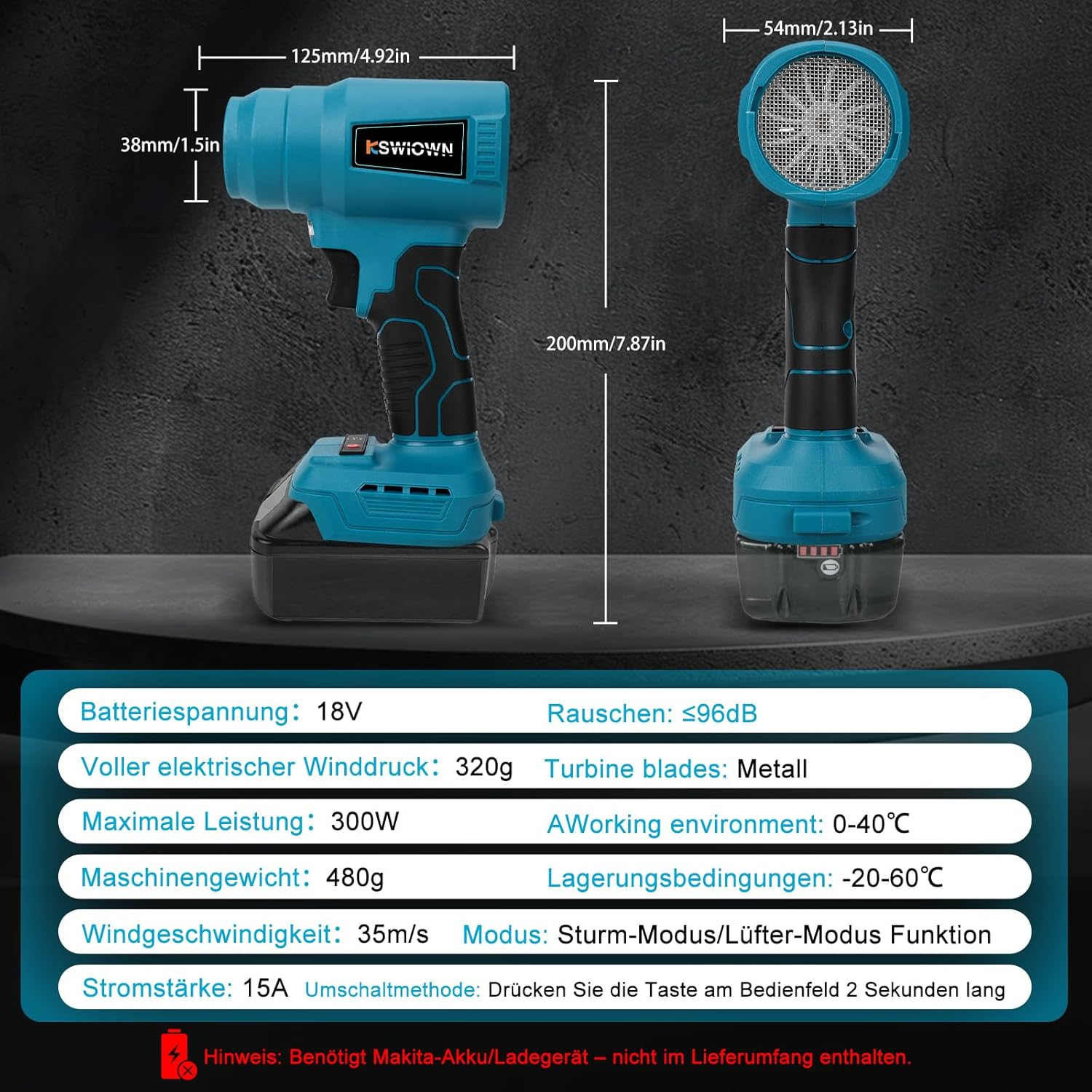 Battery Dust Blower for Makita 18 V, 85000 RPM, Portable Brushless, Turbo Powered Jet Blower with 2 Nozzles (No Battery), Compressed Air Spray for Cleaning PC, Keyboard and Car image number 5