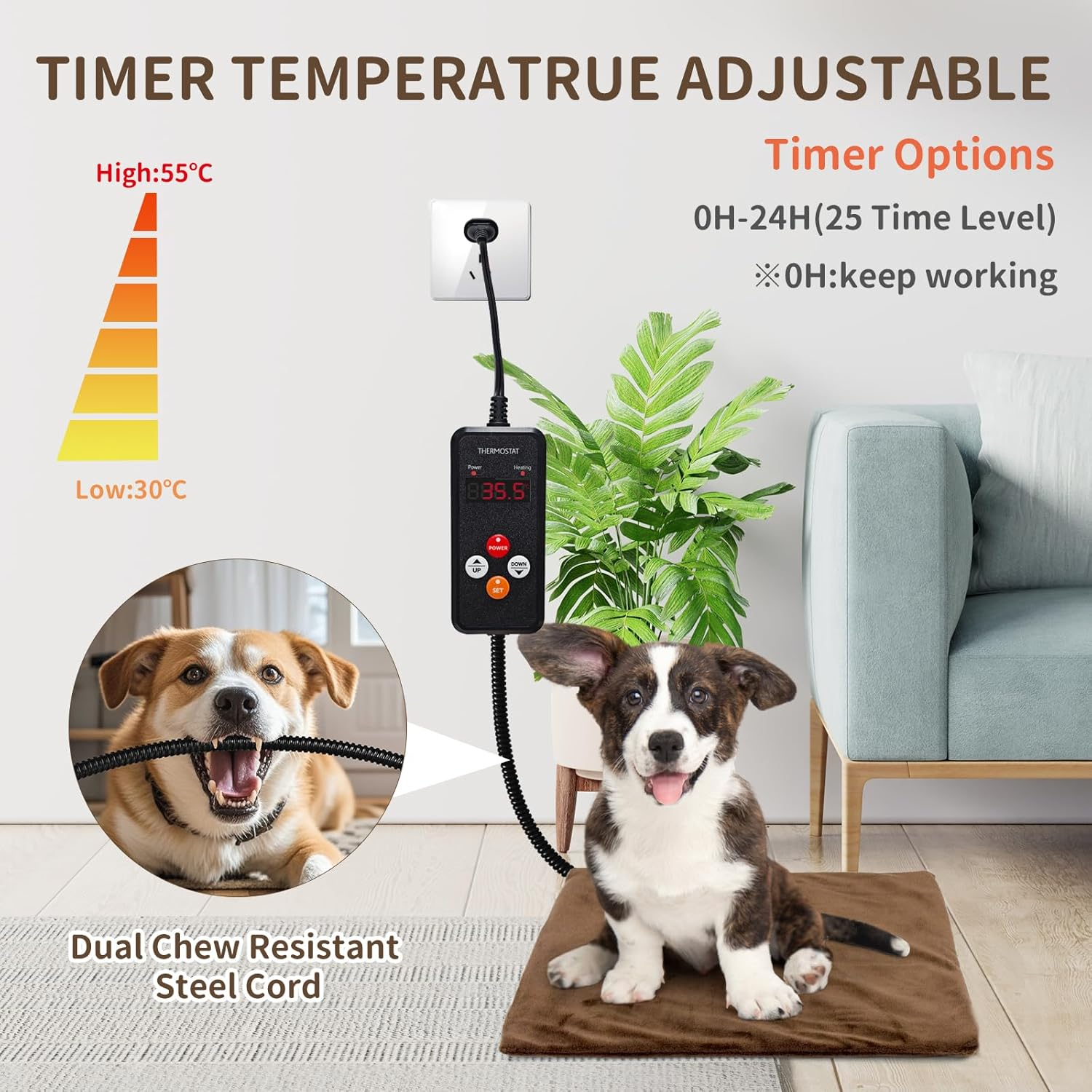 Pet Heating Pad Adjustable Temperature with Timer AU Plug, Waterproof Heated Mat with Chew Resistant Cord, Auto Power-Off Electric Indoor Pet Heat Pad for Dogs and Cats image number 6