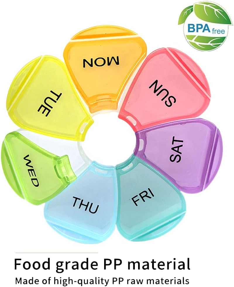 Pill Organizer, Weekly Pill Organizer, Pill Box, Medicine Organizer, Pill Case, Pill Container, Pill Box 7 Day, Pill Holder, Travel Pill Case (Colorful) - 2Pcs Colorful image number 2