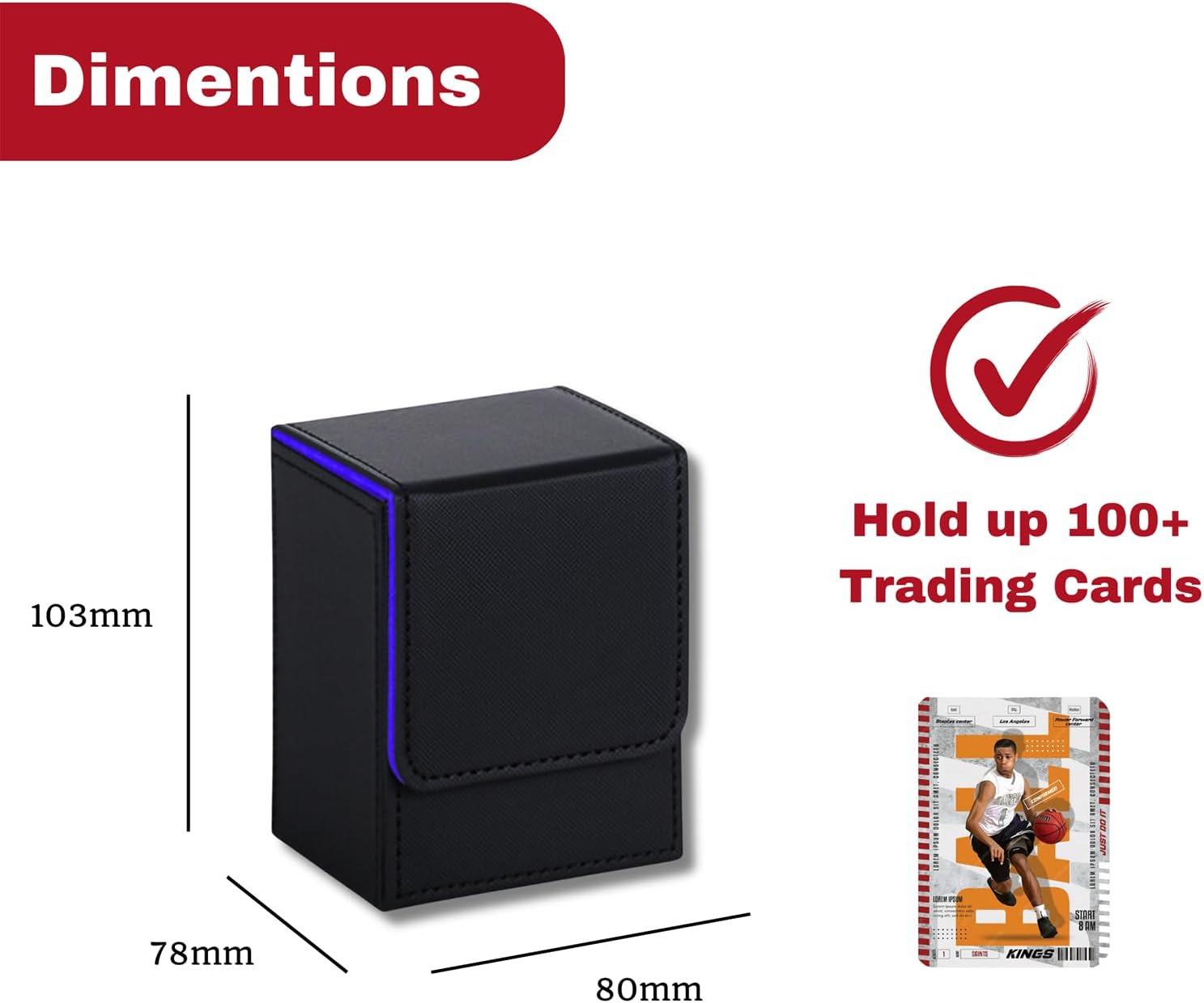 Premium Trading Card Case &ndash; Fits 100+ Sleeved Cards, Secure Hard Shell Deck Box for Collectible Cards, Compatible with MTG, TCG, and More (Black-Blue) image number 4