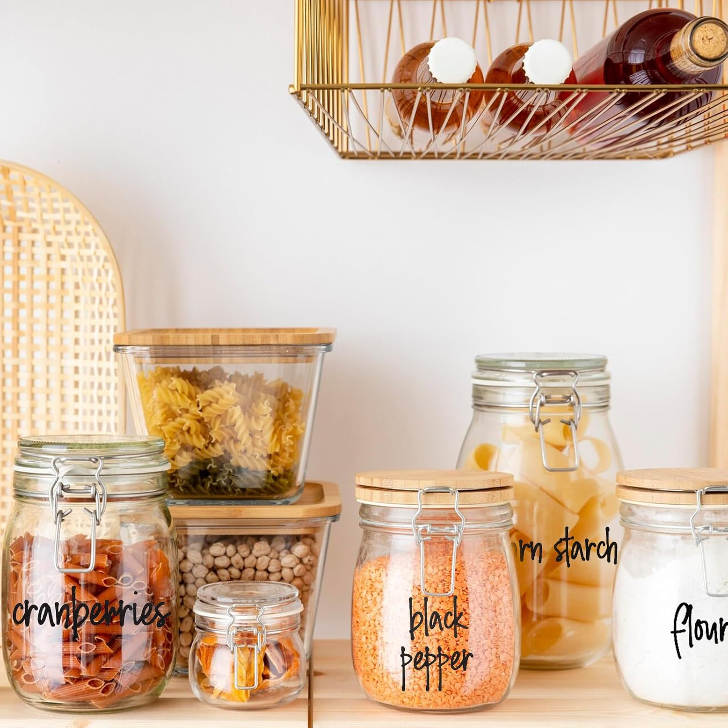 168 PCS Kitchen Pantry Labels for Food Containers, Food Pantry Labels, Gloss Clear Preprinted Water Resistant Complete Label Set, Labels for Organize Storage Jars, Spice, Waterproof Containers image number 6