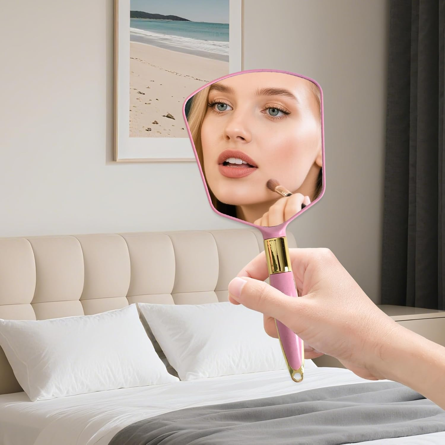 Handheld Mirrors, Hand Held Mirror with Handle, Small Travel Packet Compact Mirrors, Vintage Decorative Single-Sided Handheld Mini, Makeup Beauty Tool Tiny Mirror, Women Daily Portable (Square White) image number 1