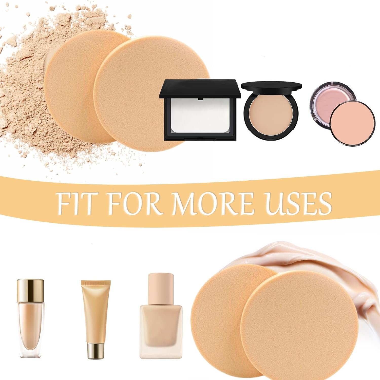 BAVALIN 12 Pcs Makeup Sponge - round Latex Sponges Washable Cosmetic Sponges Powder Puff Foundation Sponges Applicator Face Paint Sponge for Liquid Foundation, Creams, and Powders image number 3