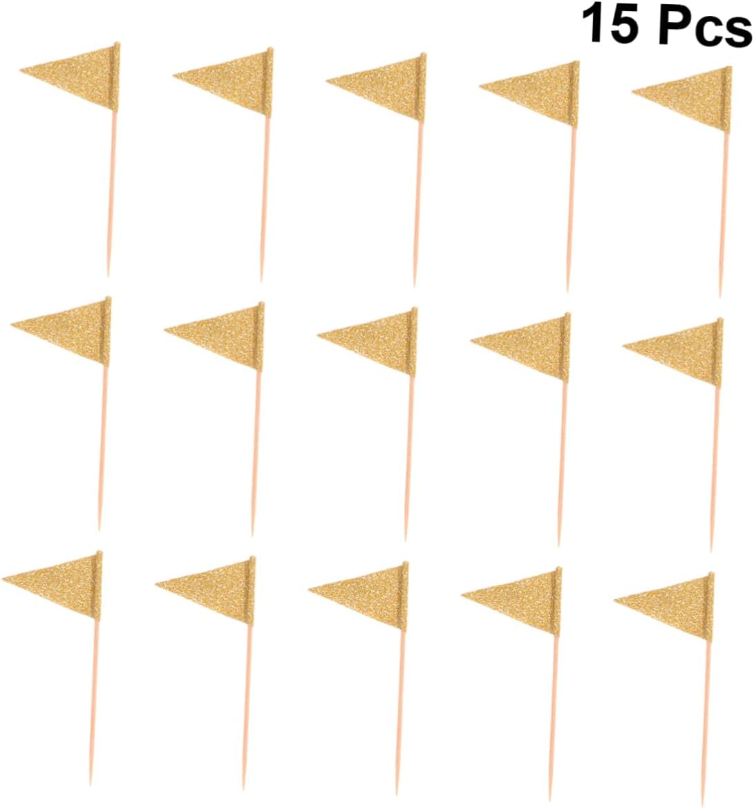Amosfun 15Pcs Small Triangle Flag Cake Toppers Glitter Year Party Decorations Annual Meeting Layout Cake Fruit Dessert Insert image number 2