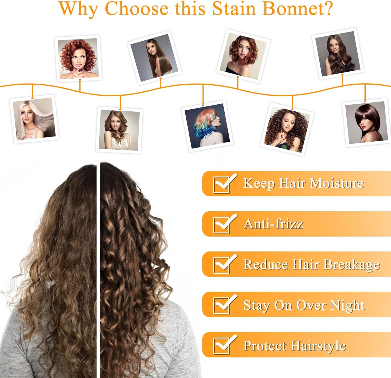 Large Satin Bonnet Silk Bonnet for Sleeping Women Men, Hair Bonnet Double Layer Reversible with Elastic Tie Band Adjustable Night Sleep Cap Wrap for Curly Hair image number 4