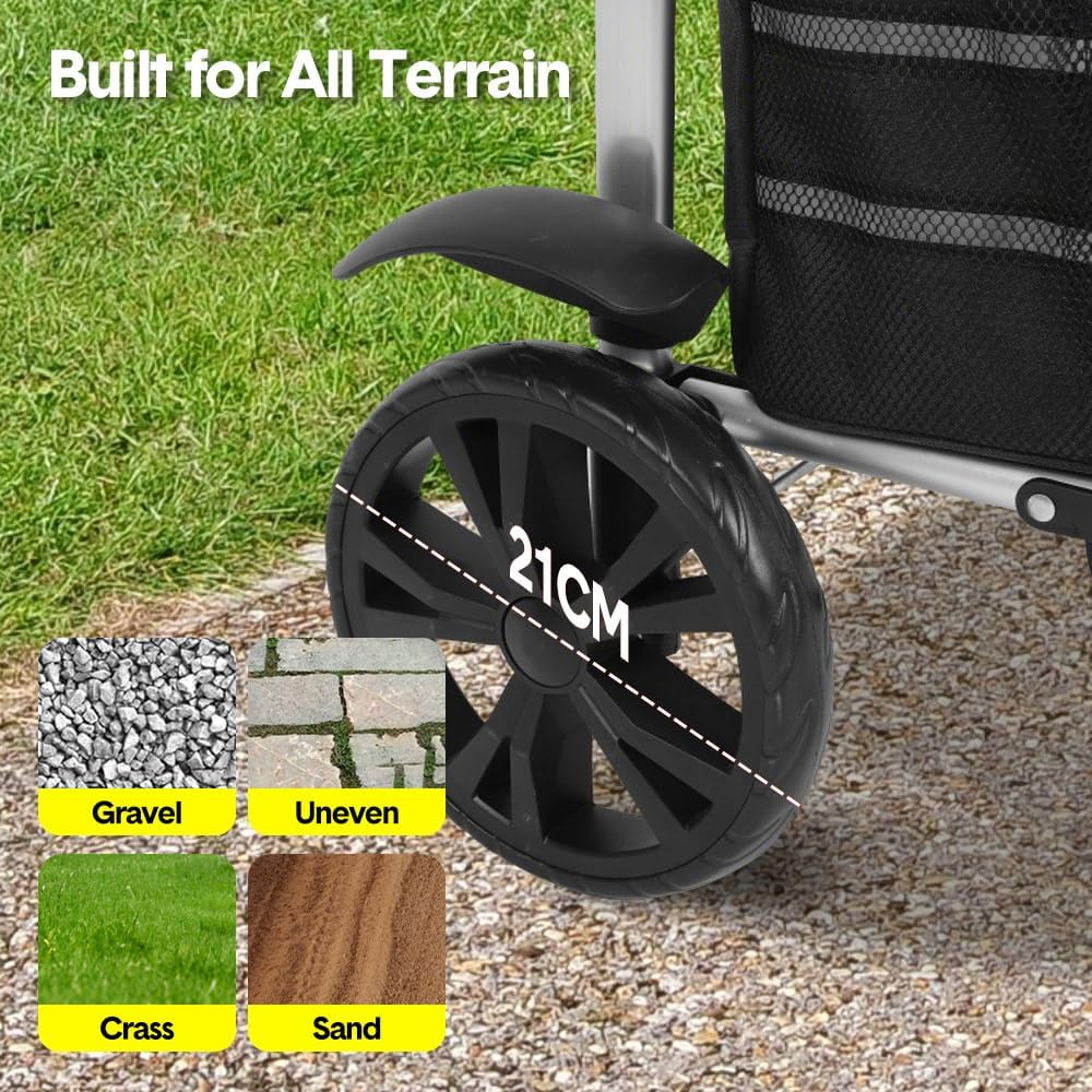 ALSTON Foldable Shopping Trolley Cart Multifunctional 41L Large Capacity Hand Carry Bag Aluminium Frame with Removable Zipped Bag Side Pockets and Wheels Black image number 3