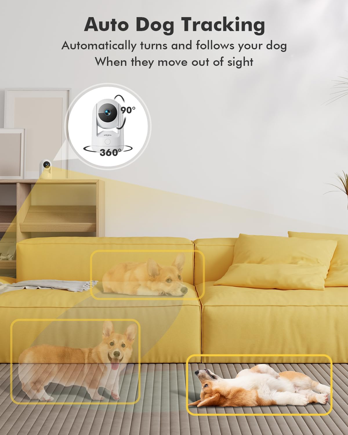 Dzees Pet Camera Indoor Security Camera No Subscription, 2K 360&deg; Wifi Camera, Wired Dog Pet Camera with Phone App, Magicpix Night Vision, Calls, 2-Way Audio, 24/7, Motion Tracking, Privacy, 2.4Ghz image number 3