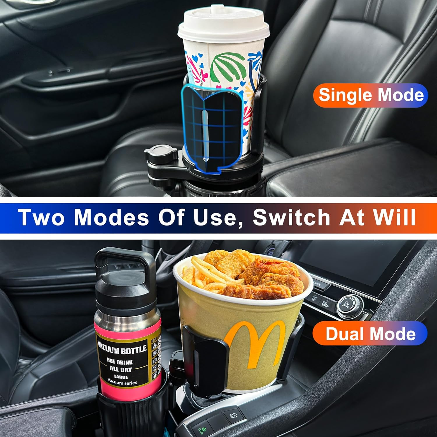 Car Cup Holder Expander, Adjustable Cup Holder Expander for Car with Non-Slip Coaster, Large Cup Holder Extender Adapter with Base Expandable Insert, Fits Less than 5" Bottles & Foods image number 4