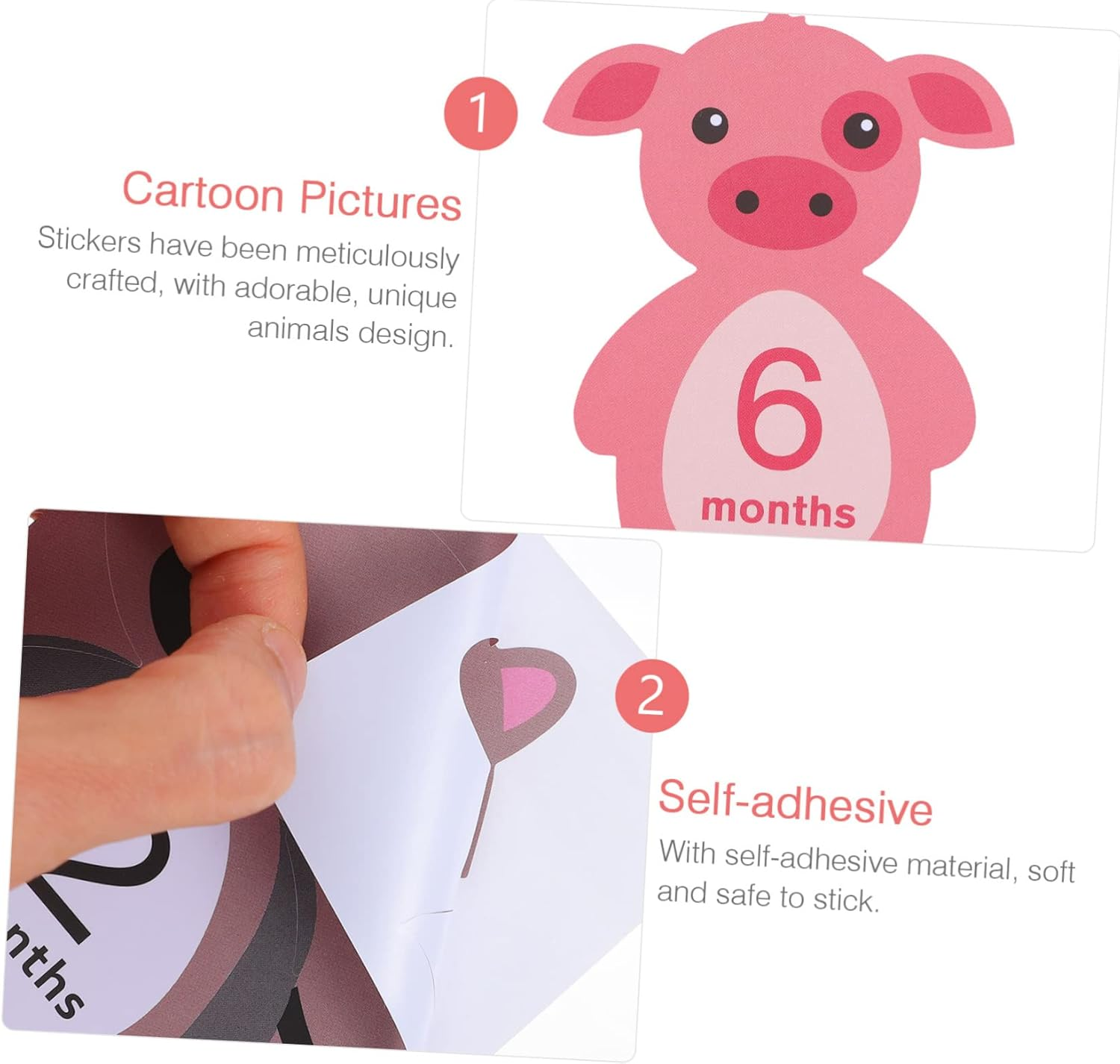 TEHAUX 24Pcs Milestone Decals Self Adhesive Animal Stickers for Photo Memories and Growth Tracking Shower Decoration