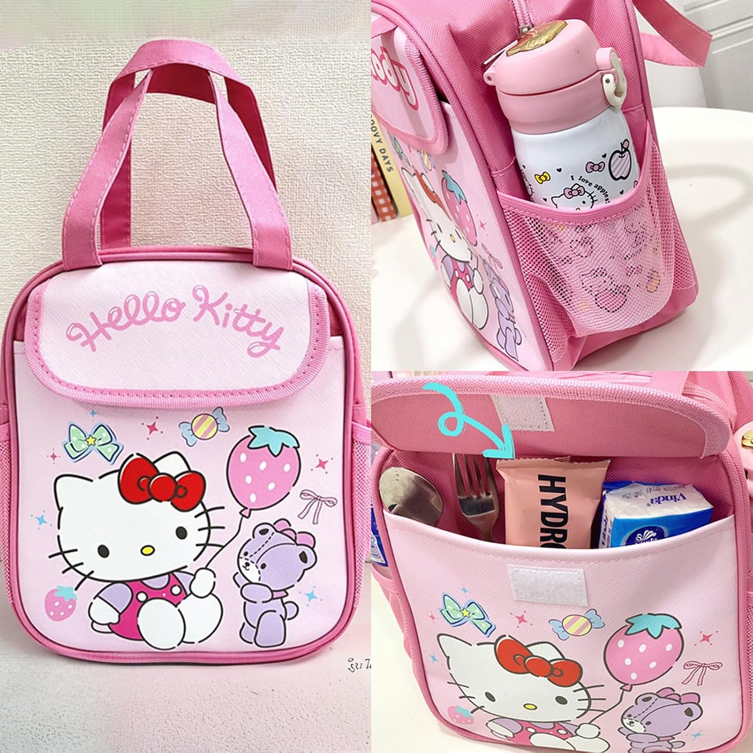 Cartoon Insulated Lunch Bags,Reusable Insulated Lunch Box, Leakproof Lunch Tote Bag, Easy to Clean Picnic Box Bento Bag, for Women Men Office Hiking Outdoor (Red) image number 2