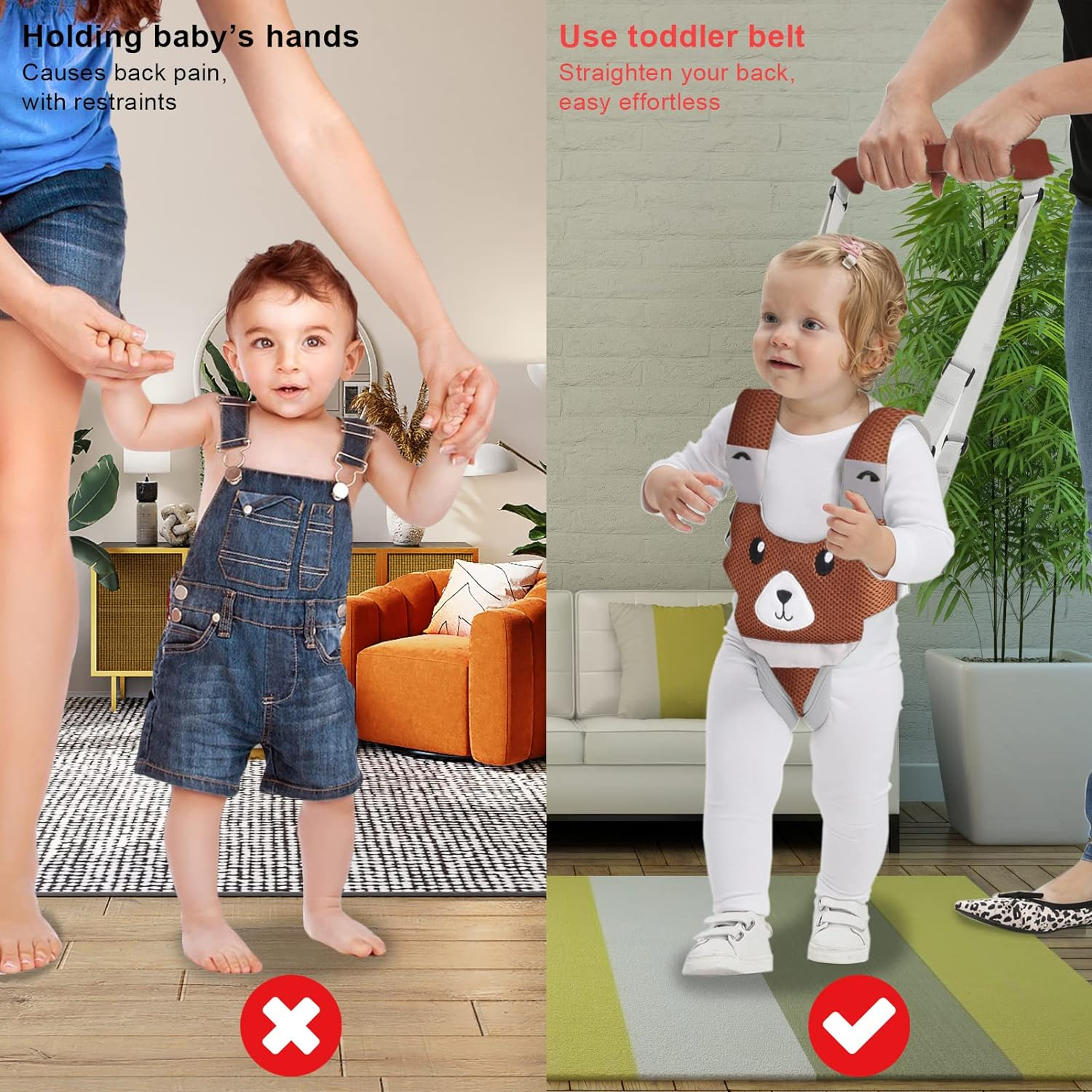 IULONEE Breathable Babies Walking Helper Adjustable Handle Walking Assistant for Toddlers Child Standing and Walking Safety Harness for Children 7-24 Months (Mesh Brown) image number 4