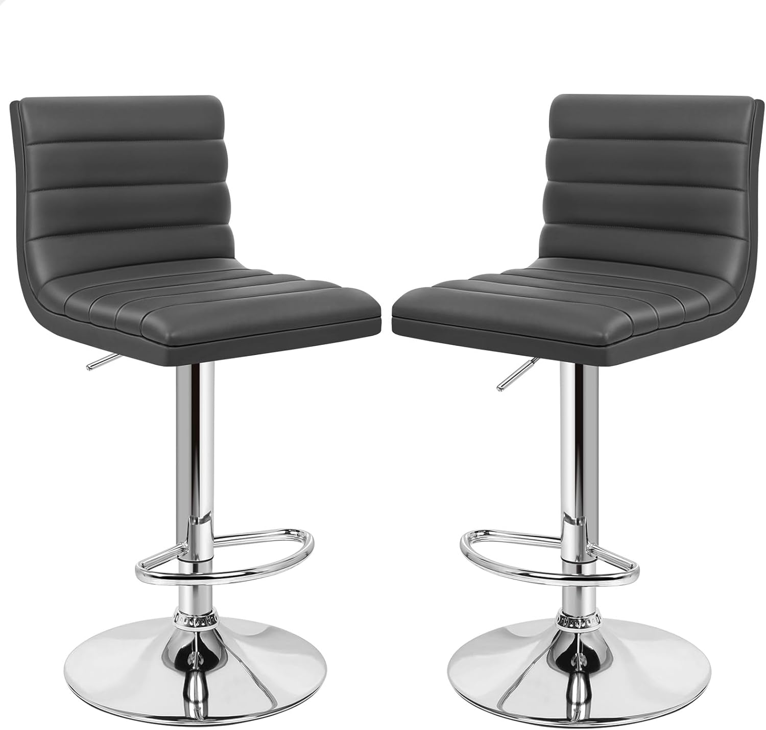 ALFORDSON 4Pcs PU Leather Bar Stool, Kitchen Barstools with Swivel Seat in 62-83Cm Adjustable Height Home Bar Counter Dining Chairs with Footrest & Floor Protector, Black