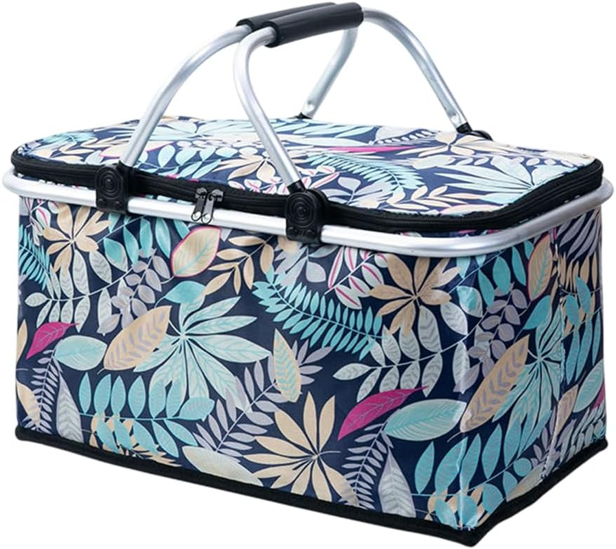 AIMALL Foldable Insulated Picnic Basket, Portable Shopping Basket for Outdoor Picnic, Camping, and Supermarket Use, Available in 6 Colours, 16.9 X 9 X 15.35 Inches