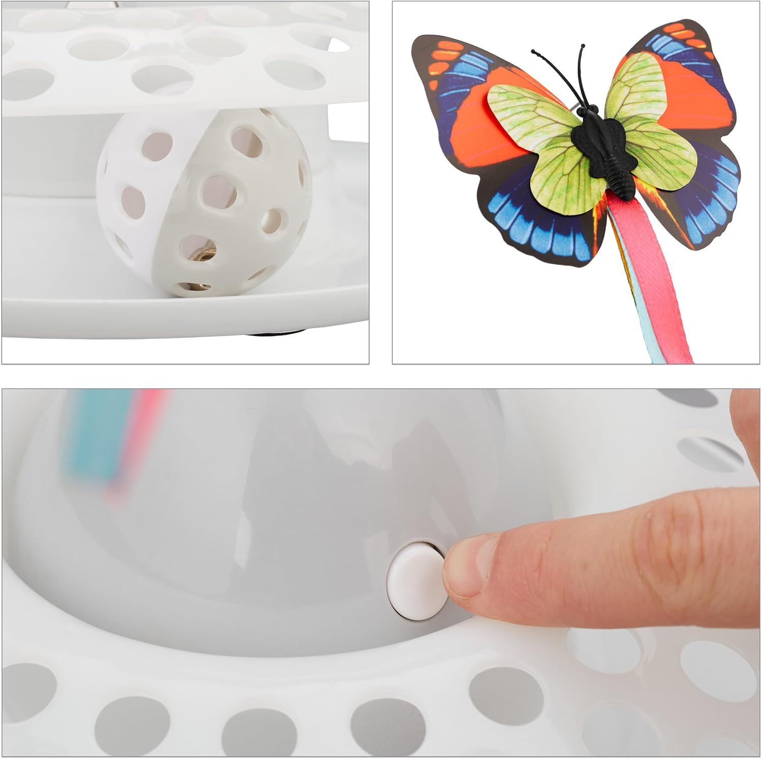 Relaxdays Cat Toy Butterfly and Ball, H X D: 33.5 X 22 Cm, Interactive Cat Carousel, Cat round 360&deg;, White image number 4
