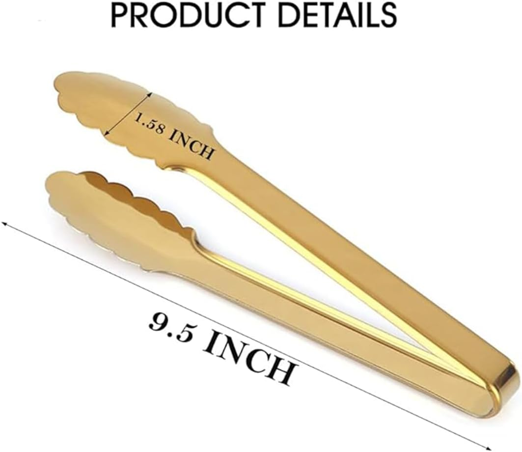 2 Pack Gold Serving Tongs, 9.5Inch Gold Serving Tongs Barbecue Food Tongs Buffet Tongs, Non-Slip & Easy Grip Gold Serving Utensils Salad Tongs for Kitchen Restaurant image number 5