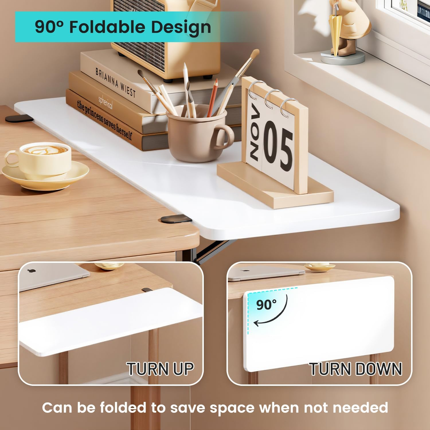 Uandhome Desk Extension,Ergonomic Desk Extension, Foldable Table Extensions,Black Keyboard Tray, Sturdy Computer Desk Extensiones, Keyboard, Elbow Armrest Support for Home, Office (White) - White image number 3