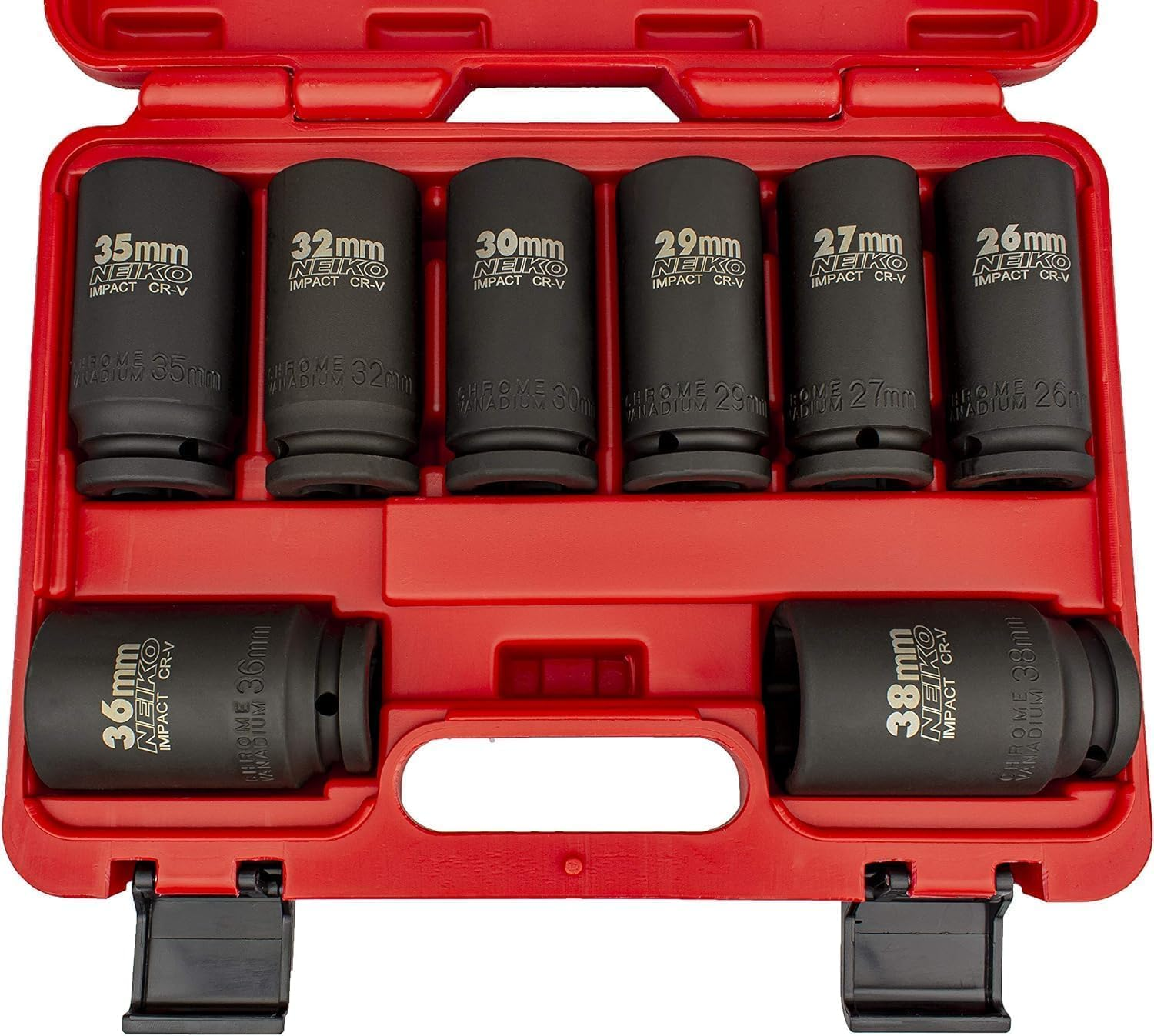 Neiko 02460A 3/4" Drive Deep Impact Socket Set, 8 Piece Jumbo Assortment | Metric Sizes (26 to 38 Mm) | Chrome Vanadium Steel image number 1